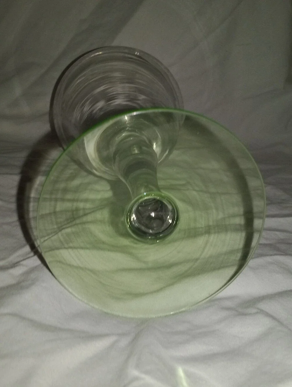 Vintage Fosteria Needle Embossed Wine Goblet Glass Uranium Glow Base 6 7/8